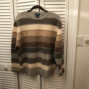 Faconnable men 100% wool beige striped sweater, L